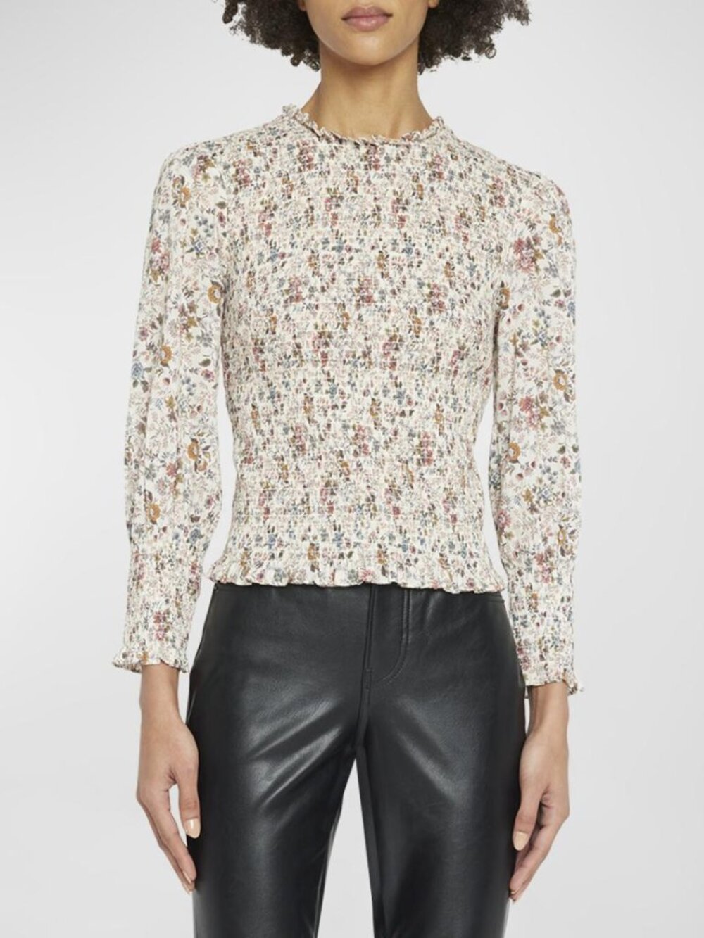 Veronica Beard Kali Floral Smocked Blouse Ecru Multi 00